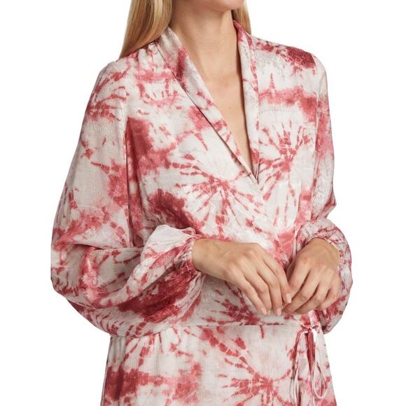 Rococo Sand Ava Rosewood Tie Dye Print Faux Wrap Ruffle Mini Dress Size M - Picture 4 of 15